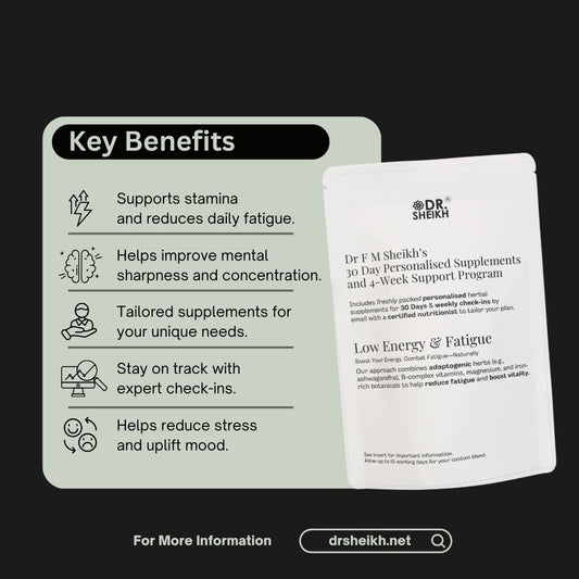 benefits of DrSheikh's Personalised Low Energy & Fatigue Supplements