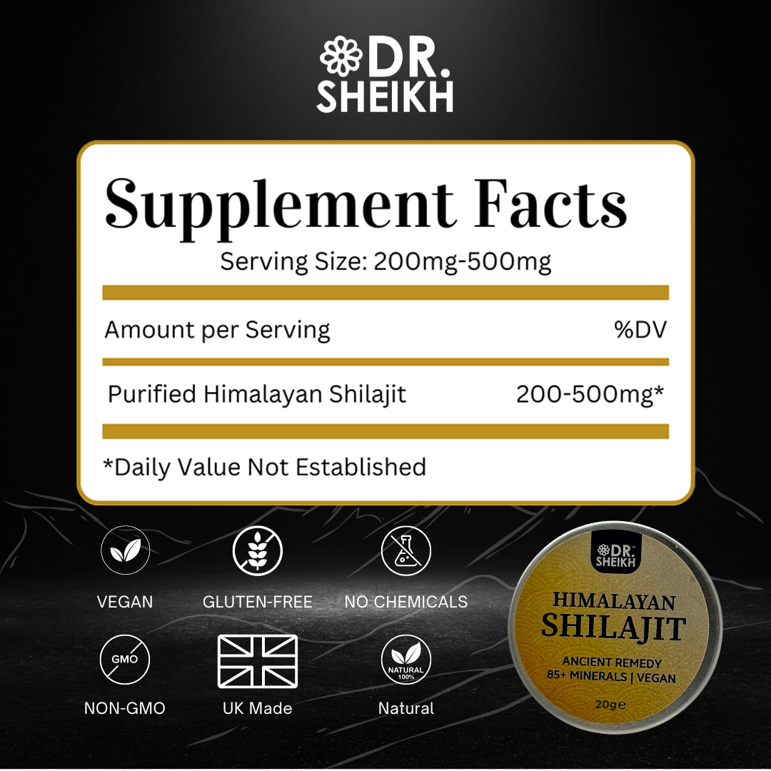 facts of DrSheikh 100% Pure Himalayan Shilajit – Gold Grade, High Potency, 8g & 20g, UK Lab Tested