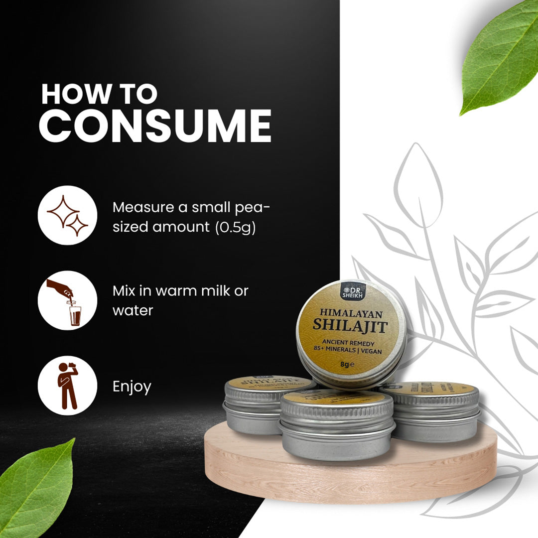 how to consume DrSheikh 100% Pure Himalayan Shilajit – Gold Grade, High Potency, 8g & 20g, UK Lab Tested
