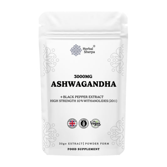 Herbal Sherpa Ashwagandha 3000mg – High Strength Organic Extract with Black Pepper for Stress, Energy & Hormonal Balance