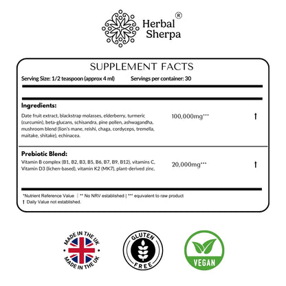 Immune Defence with Elderberry, Pine Pollen, Schisandra, Beta Glucans, Vegan 120ml