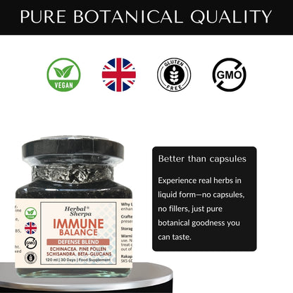 Immune Defence with Elderberry, Pine Pollen, Schisandra, Beta Glucans, Vegan 120ml