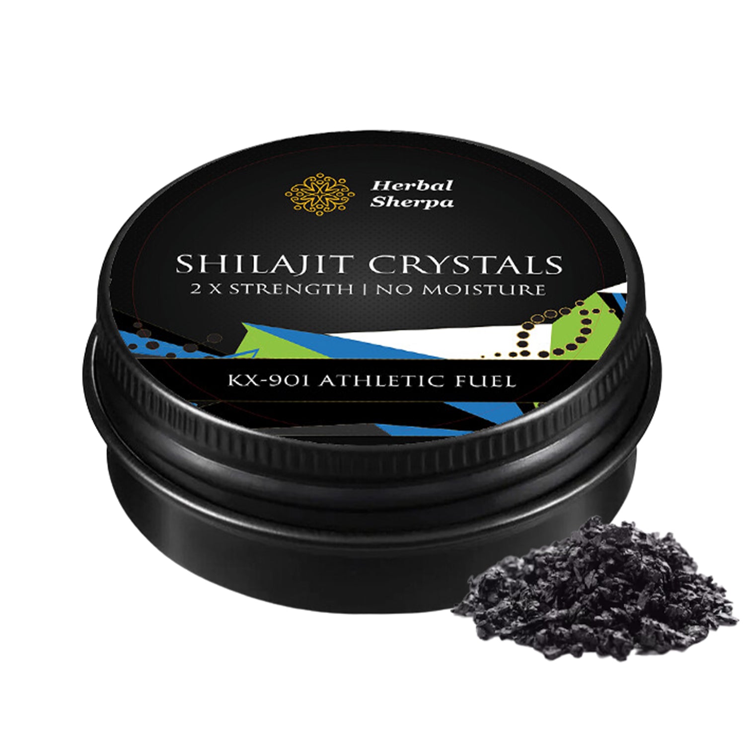 Container of Shilajit Crystals with Herbal Sherpa branding on a white background