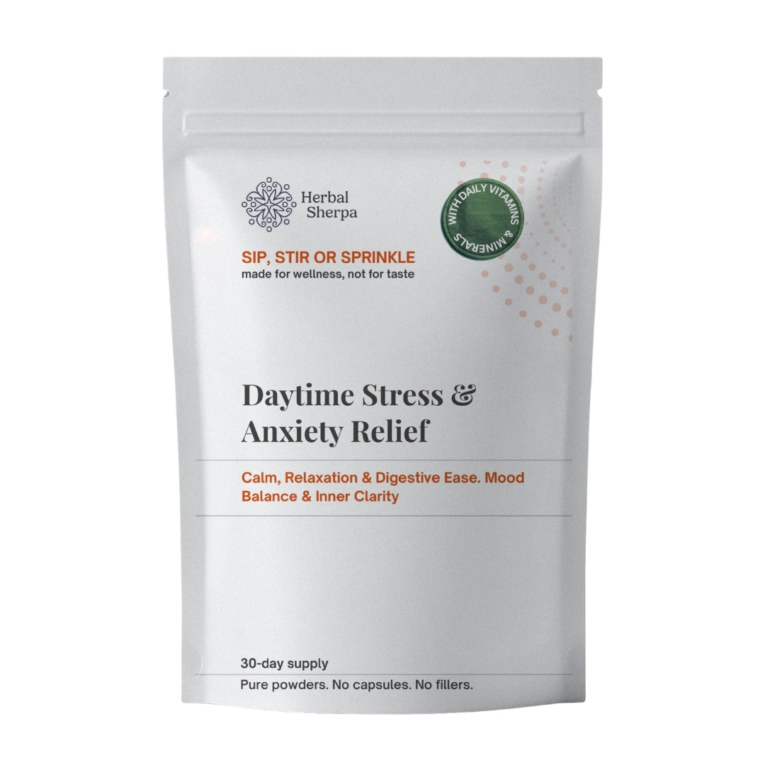 Herbal Sherpa Daytime Stress & Anxiety Relief — Calm, relaxation & digestive ease — 60g pure vegan powder pouch