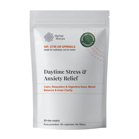Herbal Sherpa Daytime Stress & Anxiety Relief — Calm, relaxation & digestive ease — 60g pure vegan powder pouch