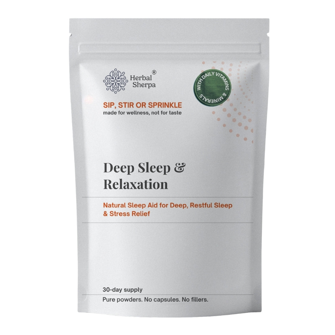 Herbal Sherpa Deep Sleep & Relaxation — natural sleep aid for deeper, restful nights & stress relief — 60g pure vegan powder pouch