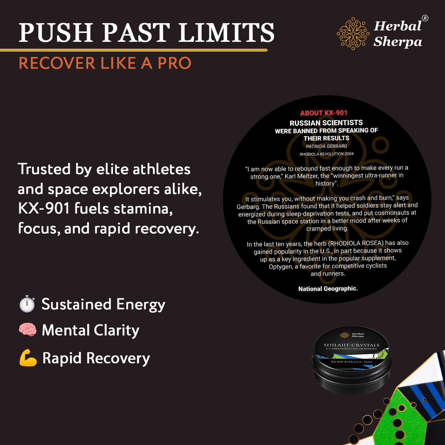 KX901 Crystals Pre-Workout & Recovery with Rhodiola, Shilajit & Reishi