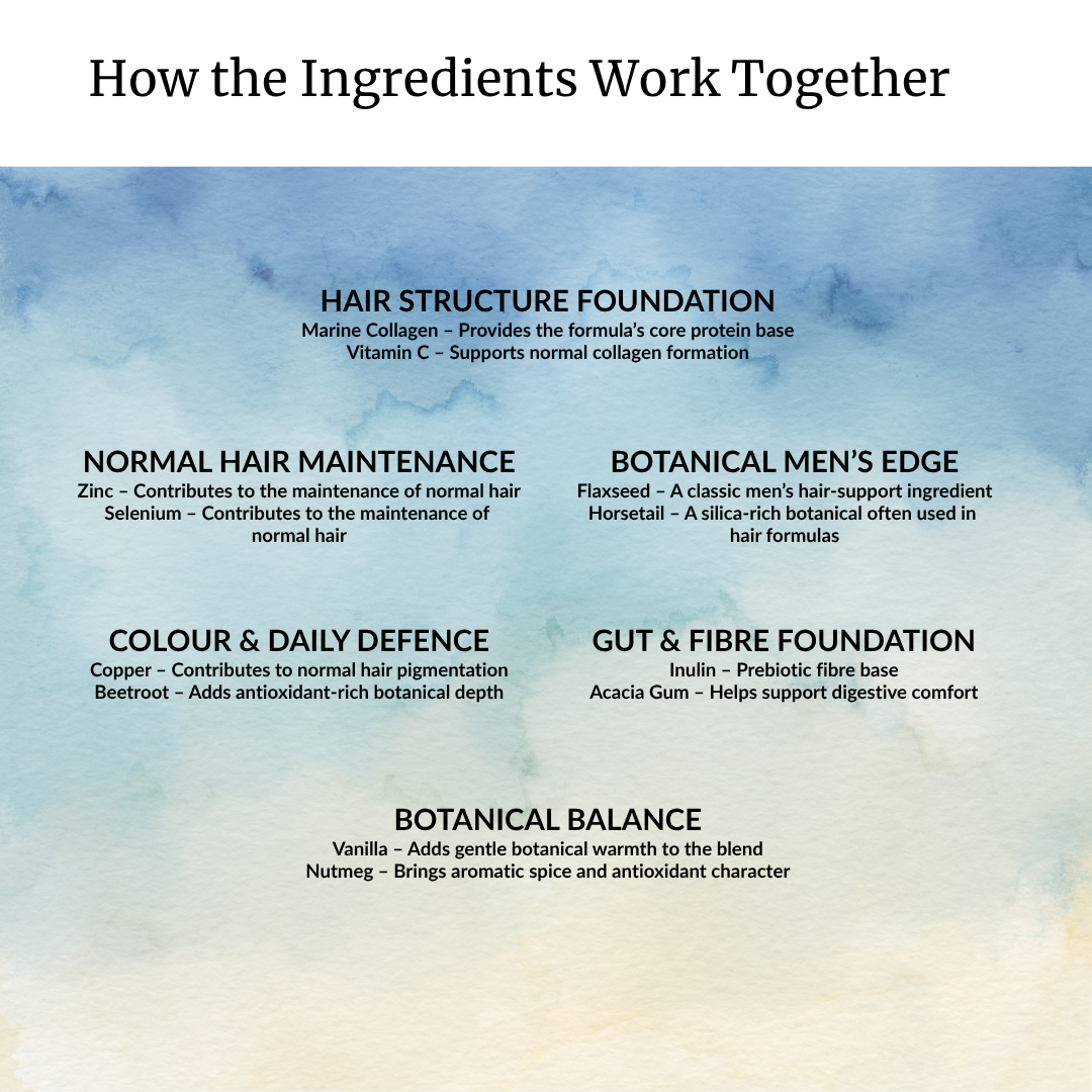 Men’s Hair Root & Scalp Support – Marine Collagen Zinc Flaxseed | Spoonable Powder 30 Day Supply