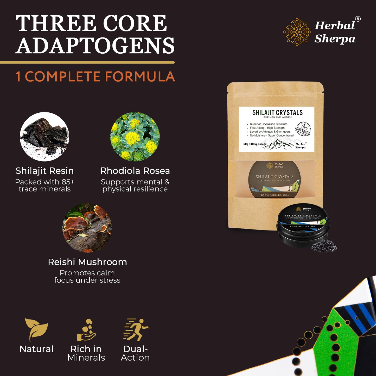 KX901 Crystals Pre-Workout & Recovery with Rhodiola, Shilajit & Reishi
