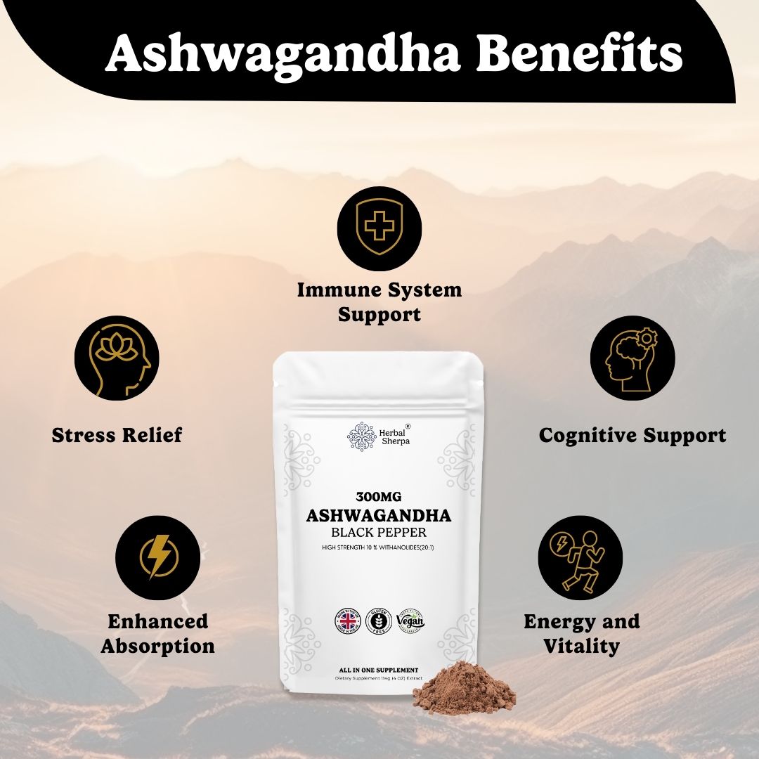 Organic Ashwagandha Extract Powder (High Strength) with Black Pepper for Smoothies and Shakes. UK Made | 3 Month Supply 30g