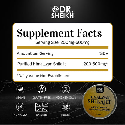 DrSheikh 100% Pure Himalayan Shilajit – Gold Grade, High Potency, 8g & 20g, UK Lab Tested