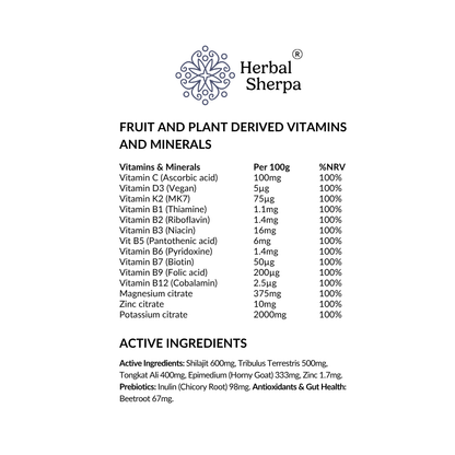 Men’s Vitality & Performance Support – Shilajit Tongkat Ali Tribulus | Botanical Powder 30 Day Supply