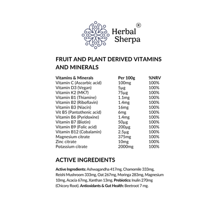 Stress and Anxiety Support– Chamomile, Reishi, Moringa, Ashwagandha Powder 60g
