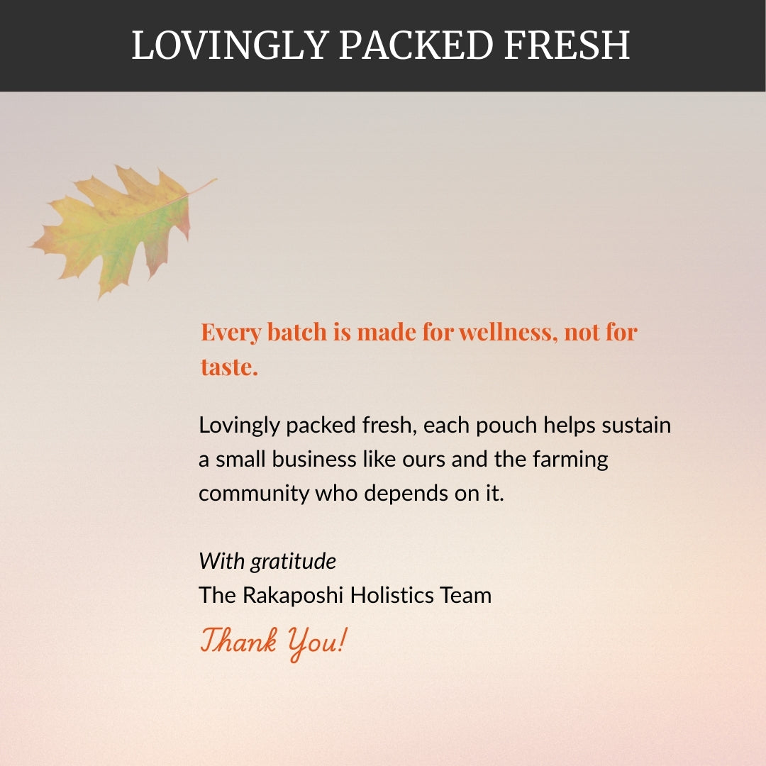 Herbal Sherpa Vegan Daytime Stress & Anxiety Relief— lovingly packed fresh, made for wellness not taste, small-batch UK-made powder blend — gratitude message from Rakaposhi Holistics