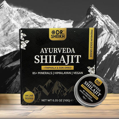 DrSheikh Sun-dried Gold Shilajit & Triphala – Anti-Aging & Radiant Skin, 20g (in two 10g containers).