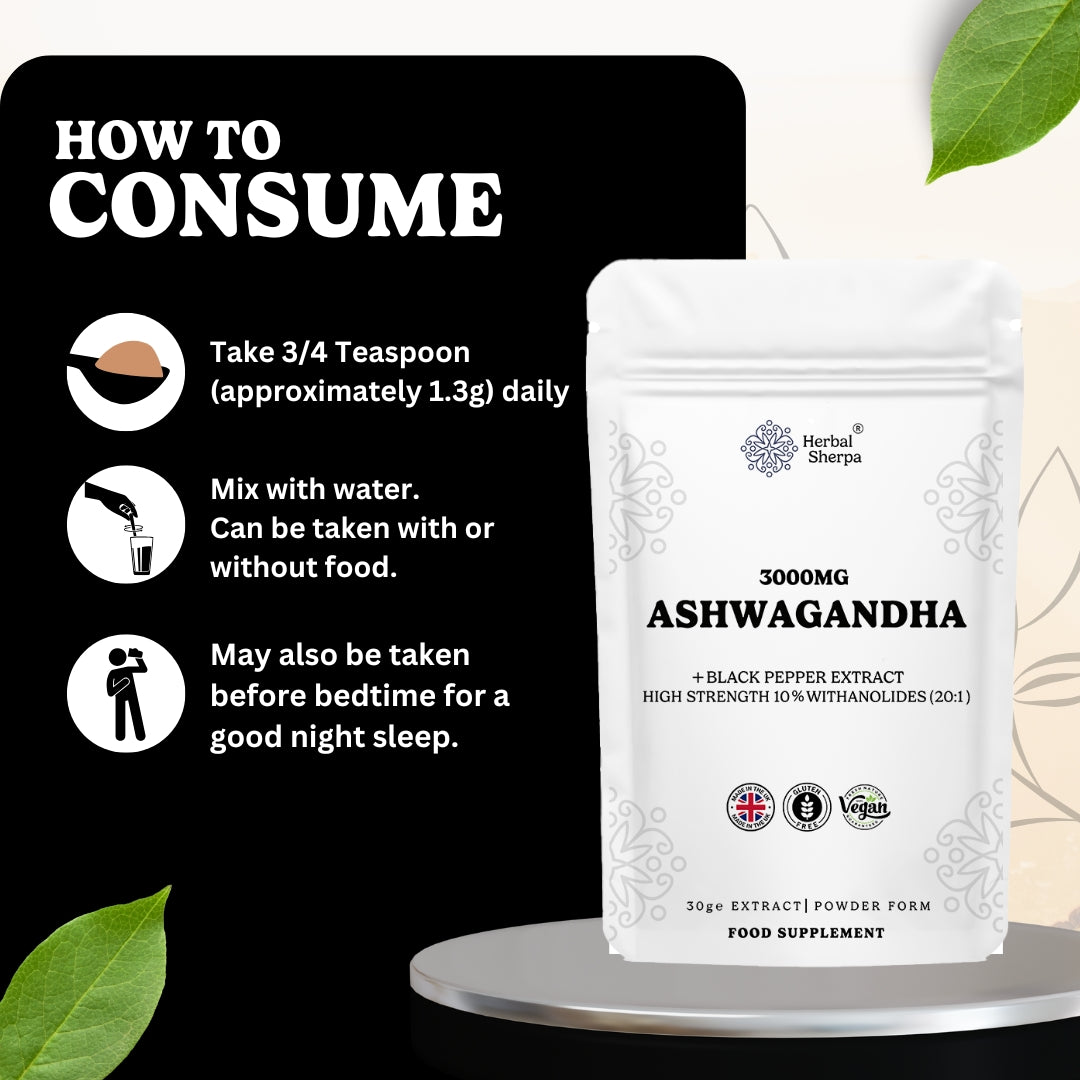 Herbal Sherpa Ashwagandha 3000mg – High Strength Organic Extract with Black Pepper for Stress, Energy & Hormonal Balance