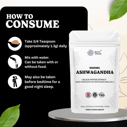 Herbal Sherpa Ashwagandha 3000mg – High Strength Organic Extract with Black Pepper for Stress, Energy & Hormonal Balance