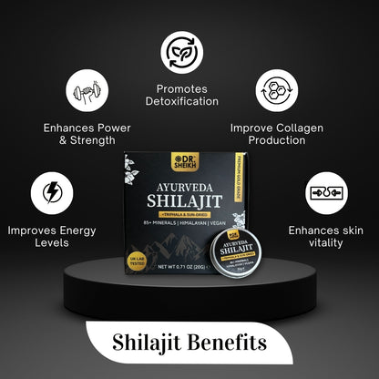 DrSheikh Sun-dried Gold Shilajit & Triphala – Anti-Aging & Radiant Skin, 20g (in two 10g containers).