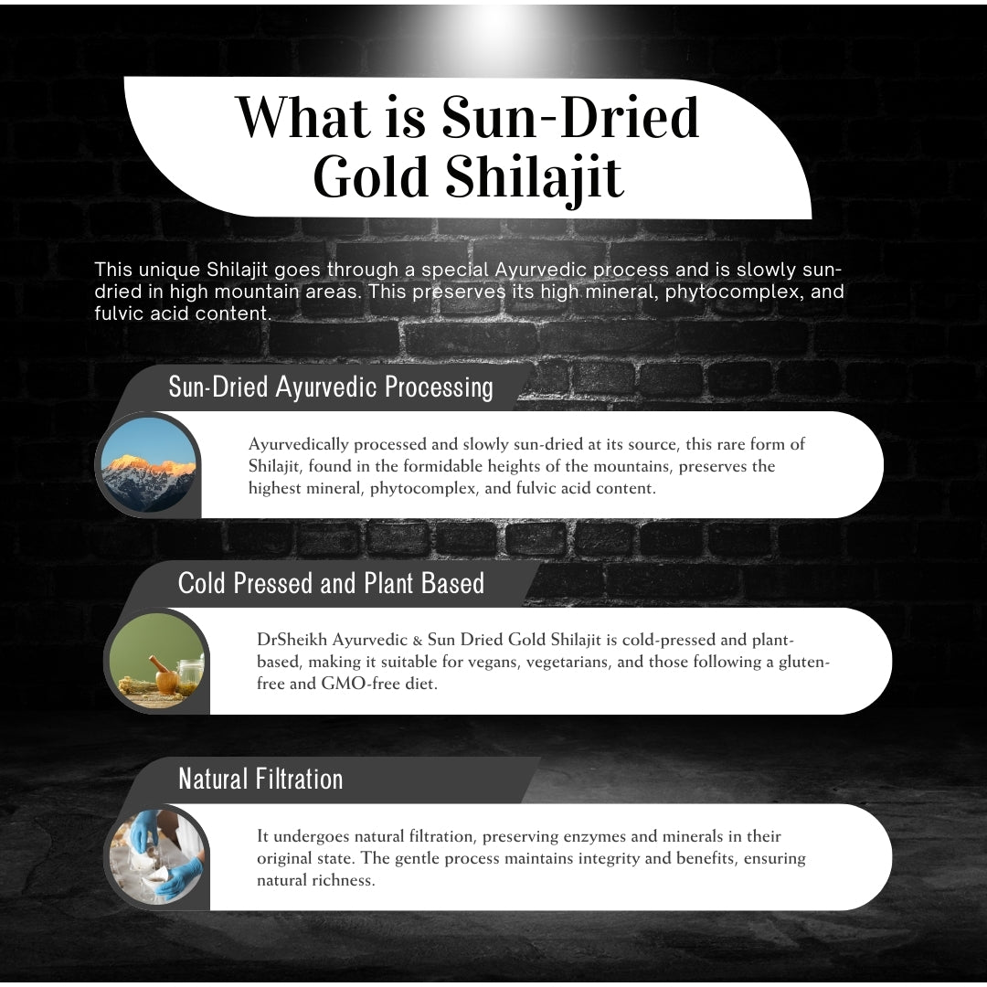 DrSheikh Ayurvedic Anti-wrinkle & Anti-aging Sun Dried Gold Shilajit & Triphala for Youthful Skin and Radiant Complexion with Max Ionic Value and Highest Potency - 10 & 20g.