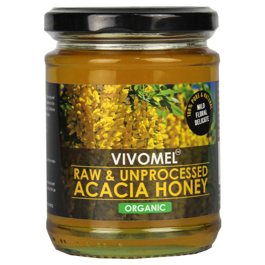 Vivomel Raw & Organic Acacia Honey - Unfiltered, Unpasteurised (370g)
