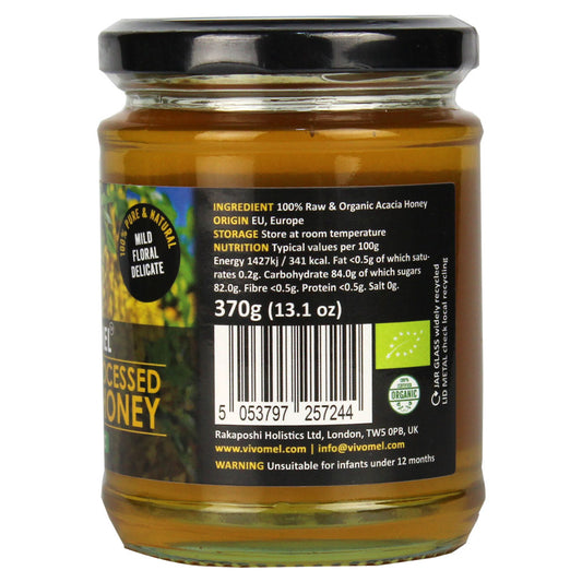 Vivomel Raw & Organic Acacia Honey - Unfiltered, Unpasteurised (370g)